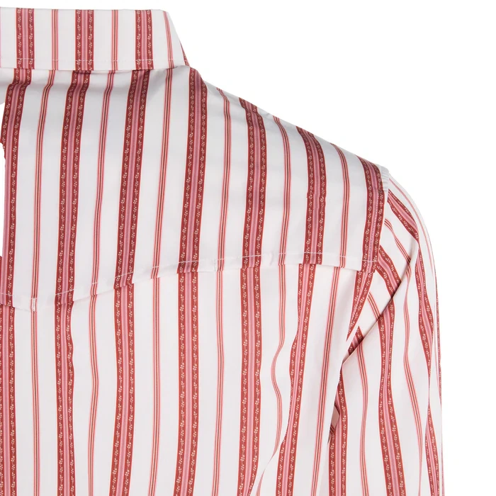 Mens Red Striped Vented Pearl Snap Shirt