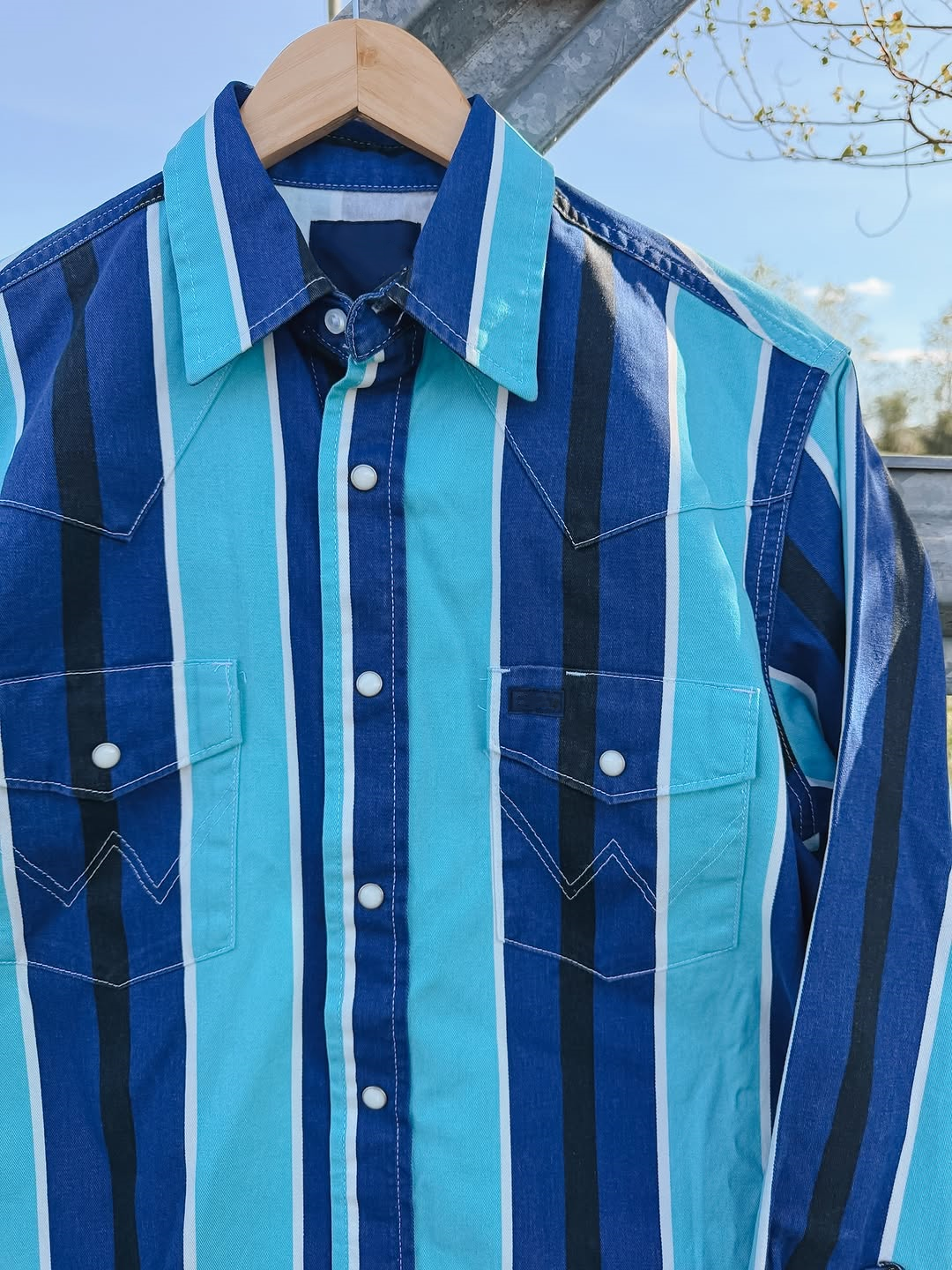 Men's Blue Striped Western Snap Shirt