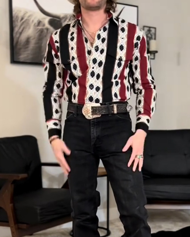 Men's Casual Retro Red and Blue Striped Long Sleeve Shirt