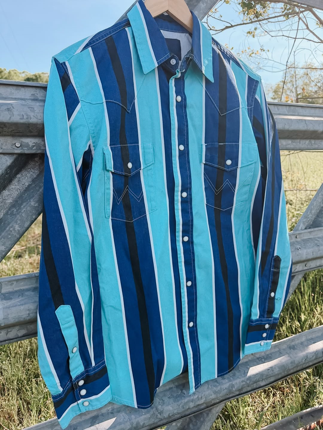 Men's Blue Striped Western Snap Shirt