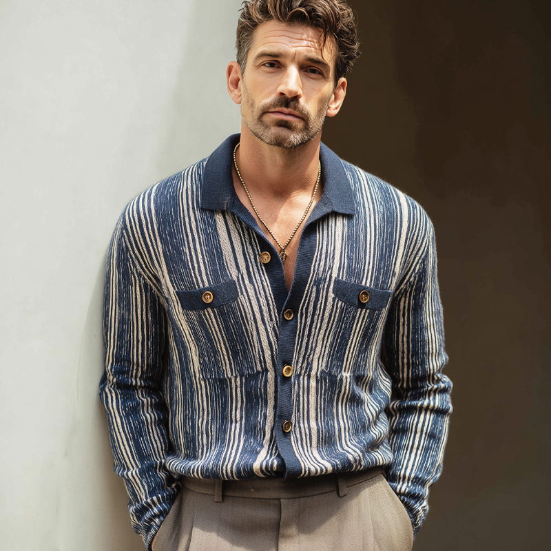 Men's Classic Colorblock Vertical Striped Knit Cardigan MTA0285H6U