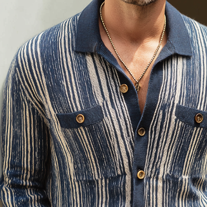 Men's Classic Colorblock Vertical Striped Knit Cardigan MTA0285H6U