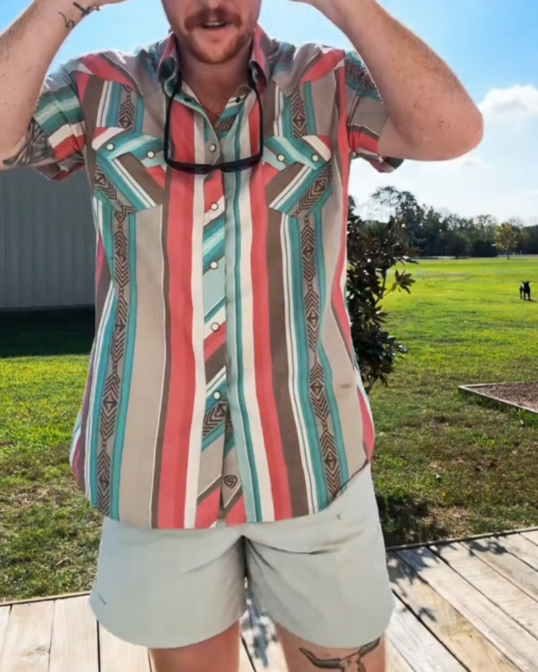 Men's Casual Retro Orange Striped Short Sleeve Shirt