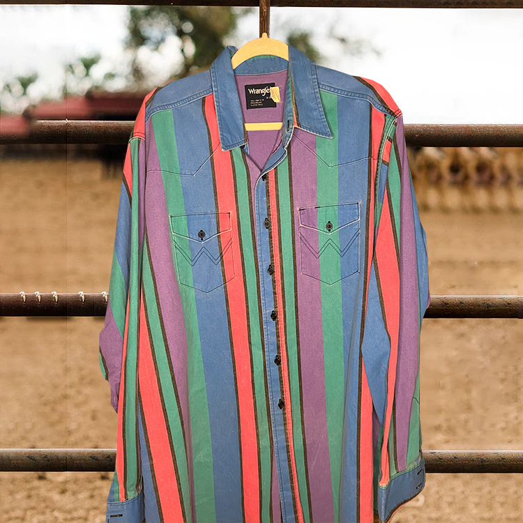 Men's casual retro striped print long sleeve lapel shirt