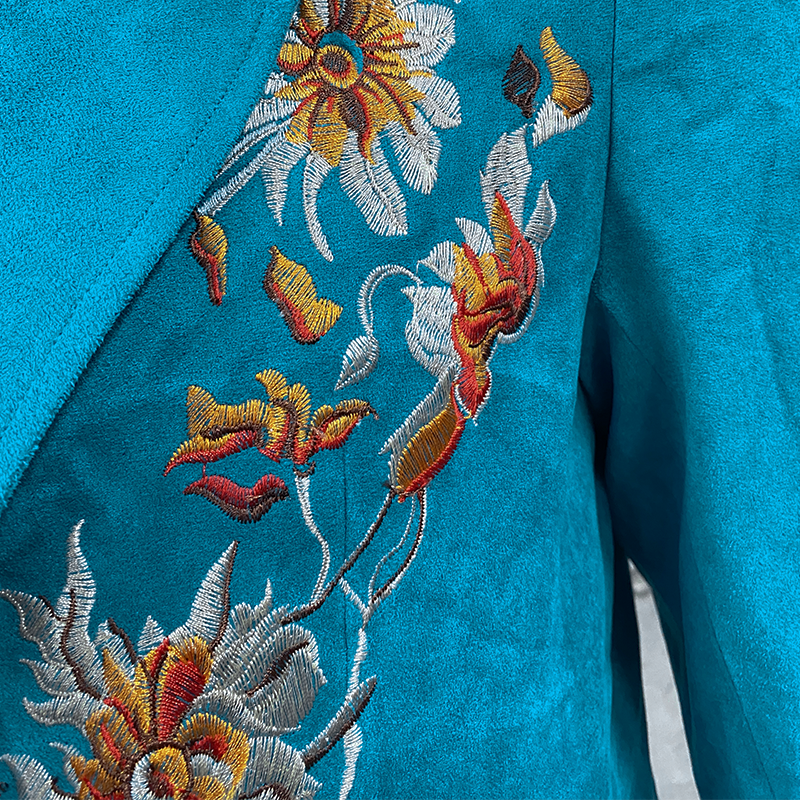 Men's Classic Retro Casual Slim Fit Western Style Embroidered Sheepskin Suede Blazer 67207851K