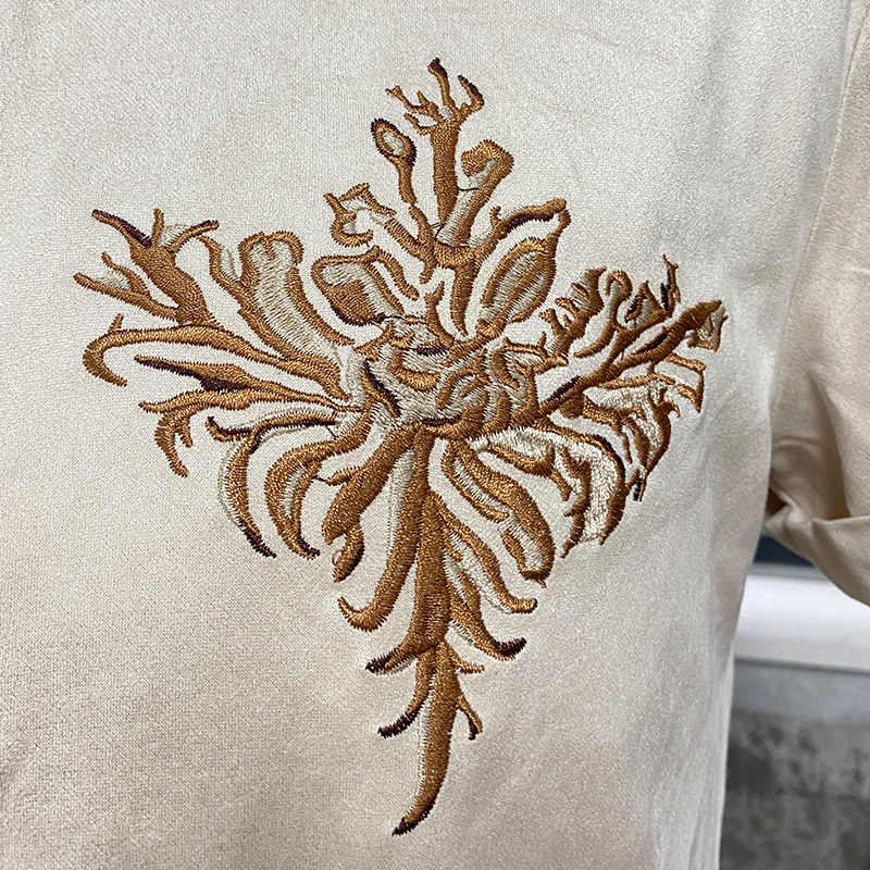 Men's Spring And Summer New Fashion Retro Western Cowboy Style Suede Embroidery Slim Lapel Short-Sleeved Shirt MTA0964E1K