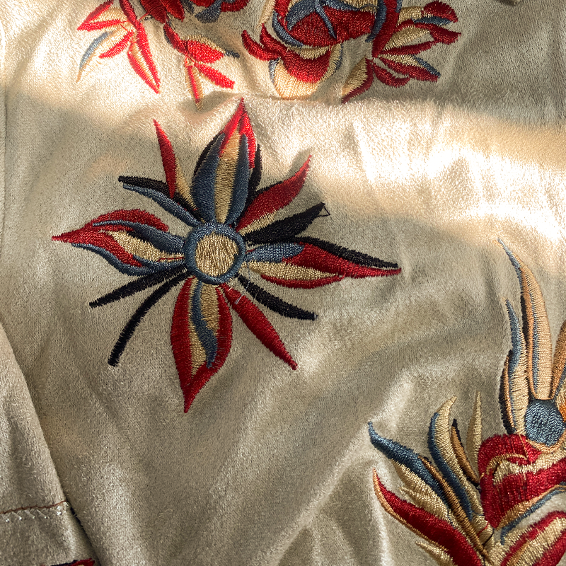 Men's Spring/Summer Fashion Retro Western Style Suede Embroidered Short Sleeve Shirt MTA1533D2K