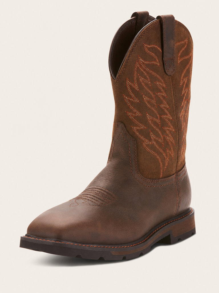 Men's Groundbreaker Wide Square Toe Waterproof Steel Toe Work Boot in Dark Brown