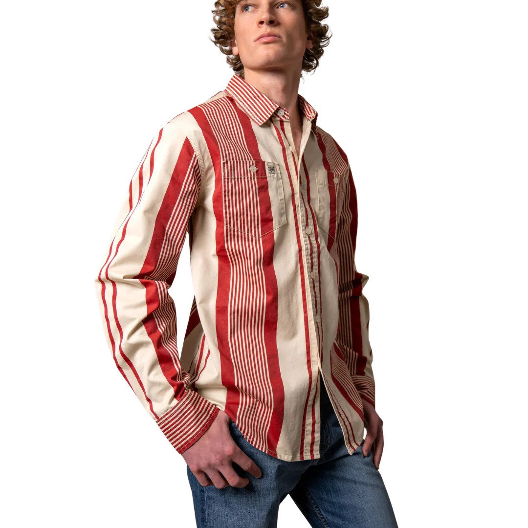 Men's Reddy Striped Western Snap Shirt in Brick Red