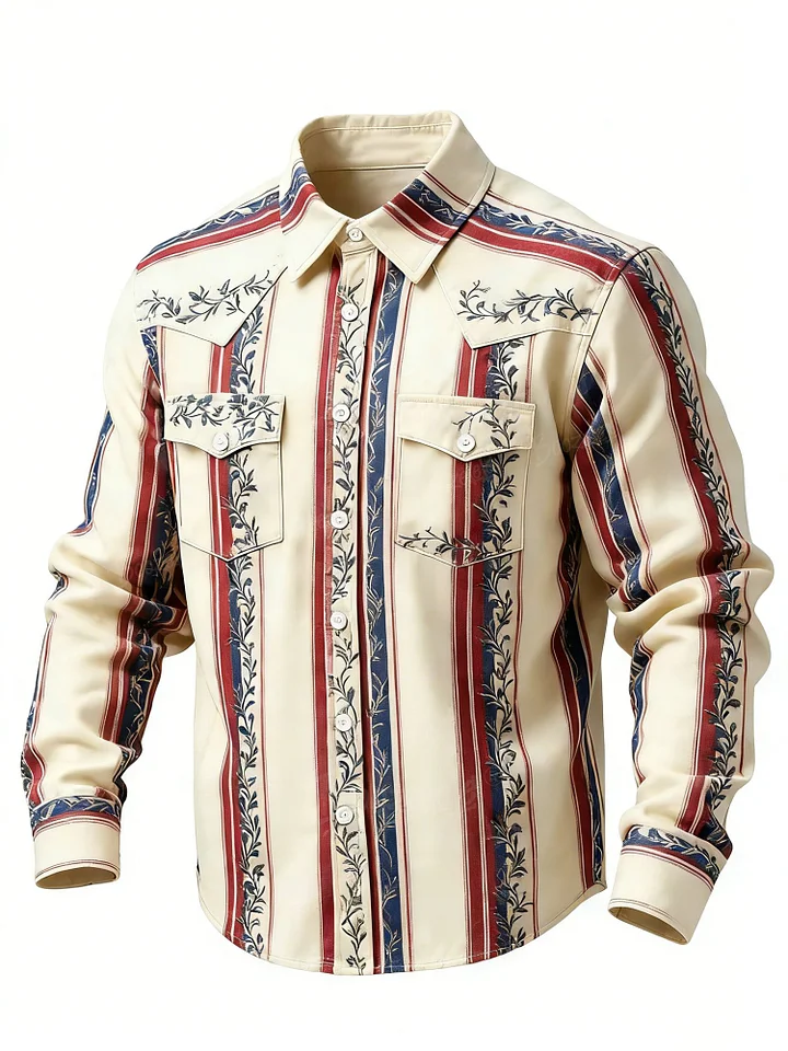 Men'S Western-Style Vintage Striped Long-Sleeved Shirt