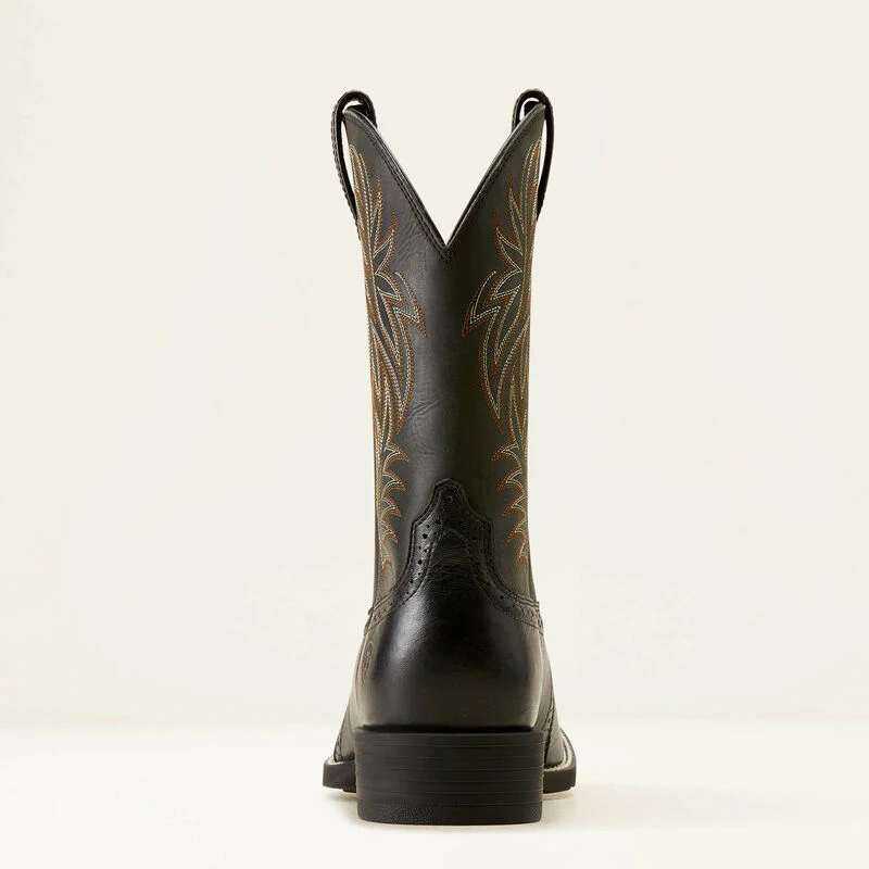 Men's Sport Western Wide Square Toe Cowboy Boot in Black Deertan/Black