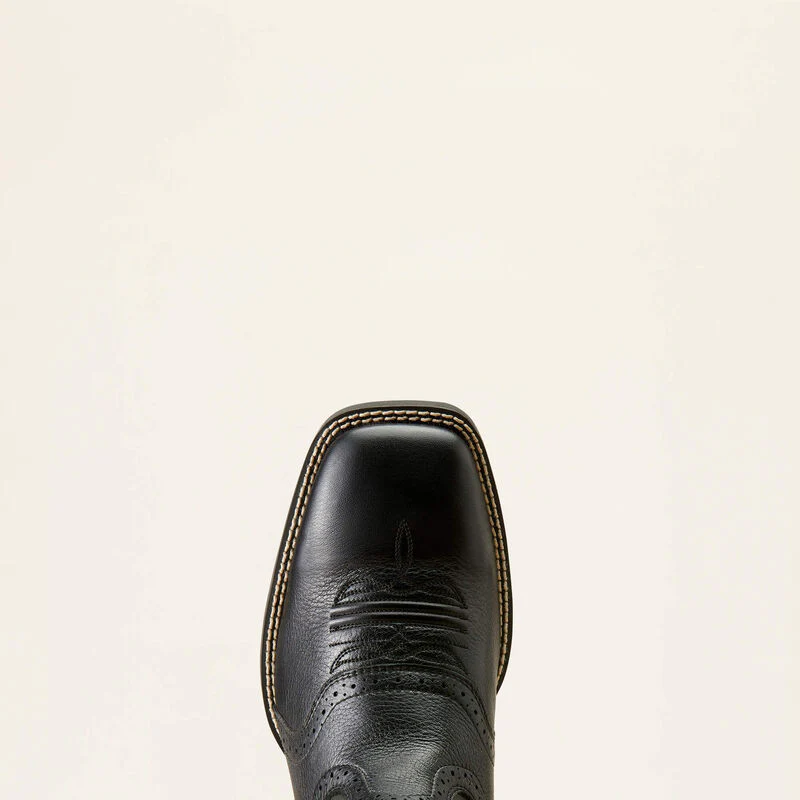 Men's Sport Western Wide Square Toe Cowboy Boot in Black Deertan/Black