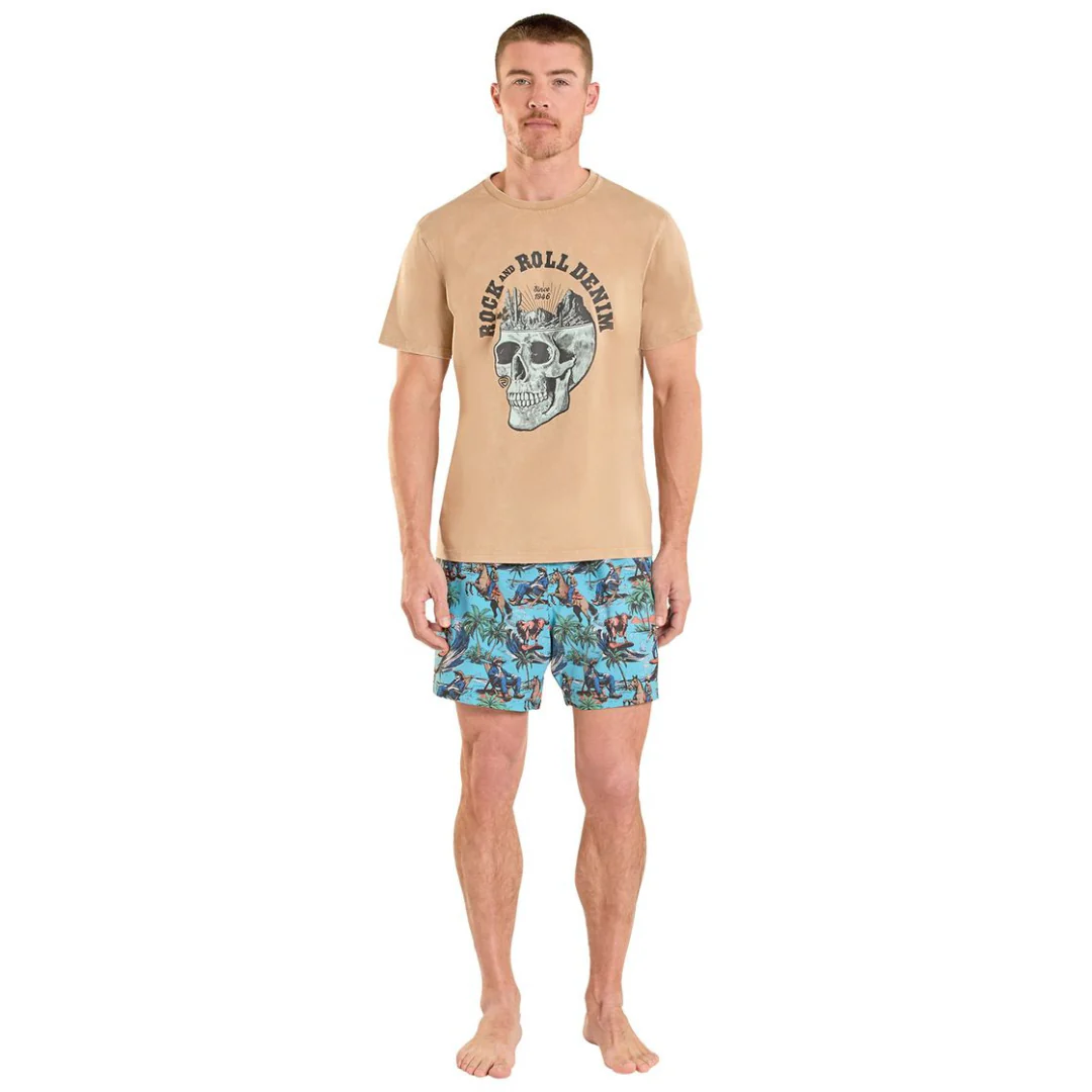Rock & Roll Denim Men's Novelty Turquoise Volley Swim Shorts