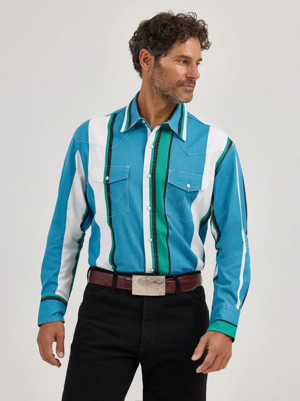 Bold Multi Color Striped Long Sleeve Western Shirt