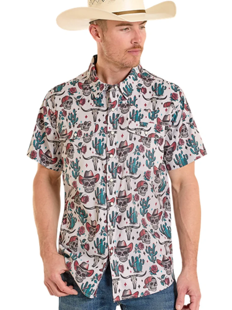Rock & Roll Denim Men's TEK Tan Novelty Skulls Western Snap Shirt
