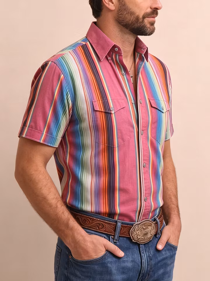 Western Outfits — Fuchsia Serape Stripe Breathable Cotton Blouse