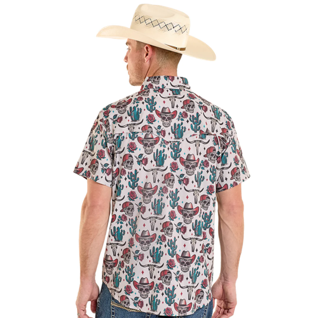 Rock & Roll Denim Men's TEK Tan Novelty Skulls Western Snap Shirt