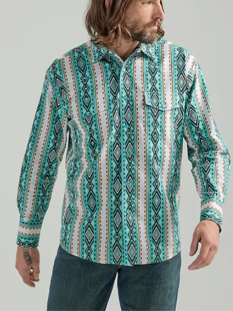 Men's Western Geometric Striped Button Down Shirt