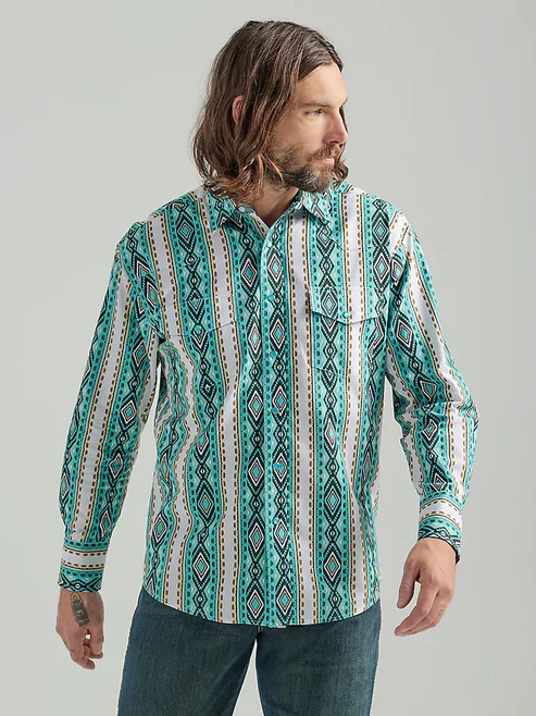 Men's Western Geometric Striped Button Down Shirt