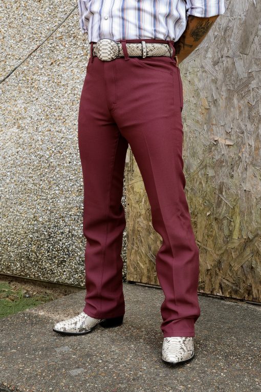 Men Burgundy Polyester Wrancher Dress Jeans