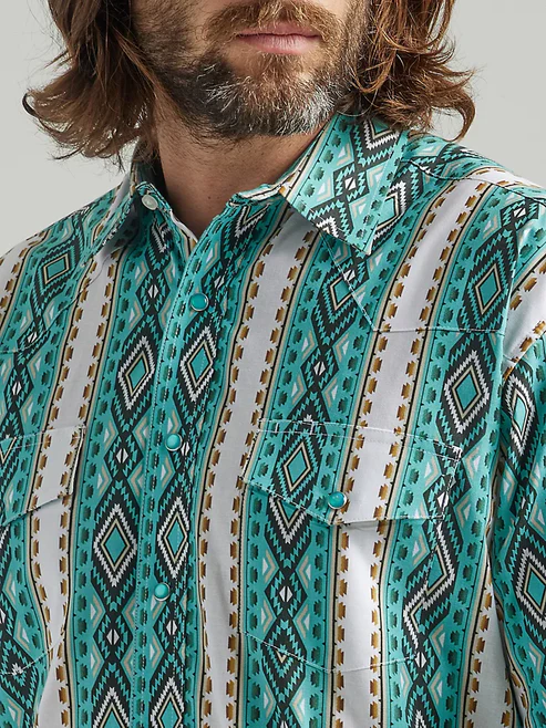 Men's Western Geometric Striped Button Down Shirt