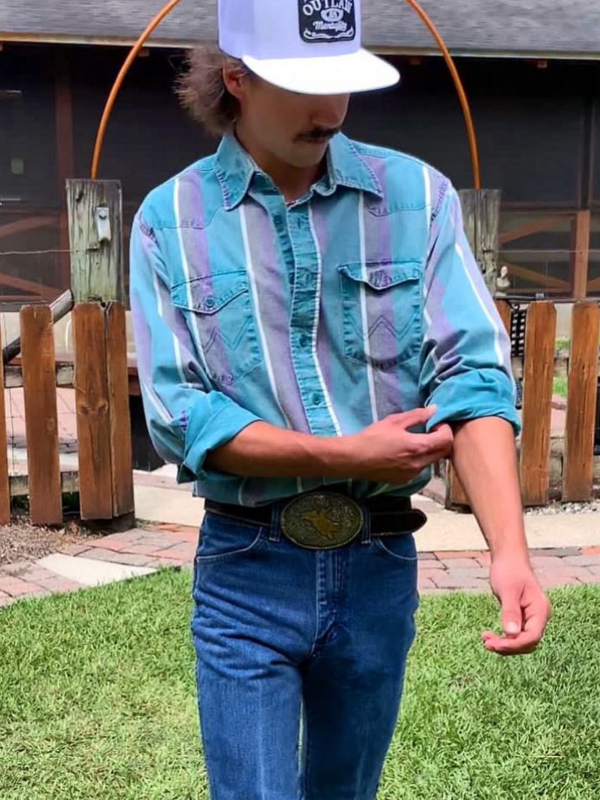 Men's Fashionable Casual Western Purple Blue Striped Shirt