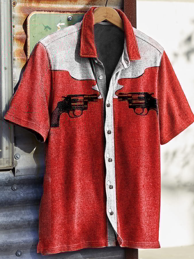 Men's Vintage Western Skull Floral Print Waffle Shirt