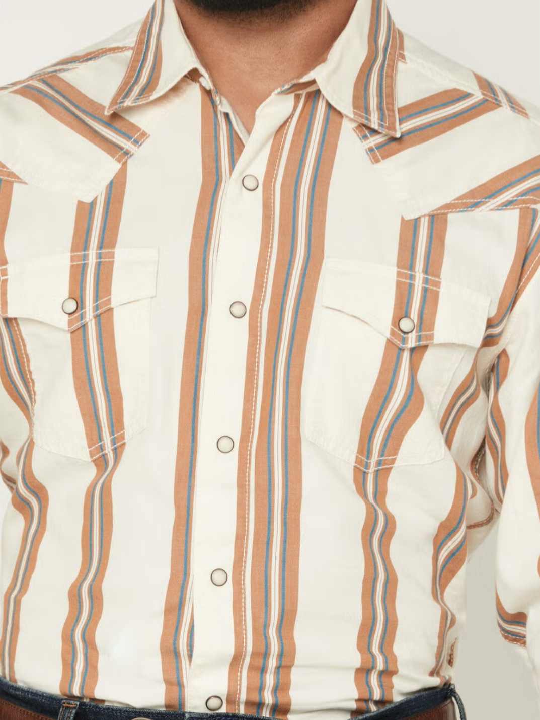 Retro Stripe Print Long Sleeve Snap Western Shirt
