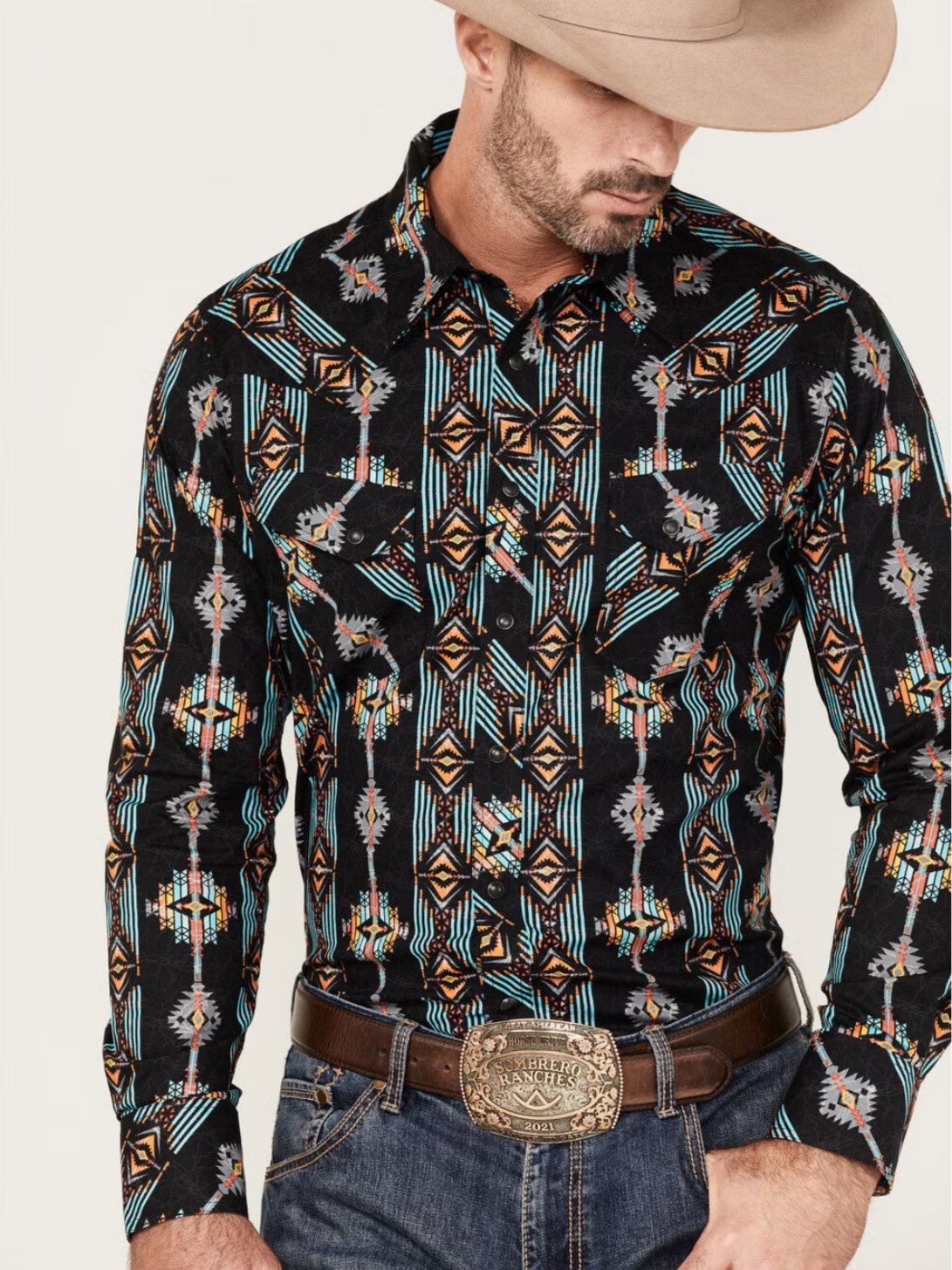 Rock & Roll Denim Men's Vertical Southwestern Print Long Sleeve Snap Western Shirt