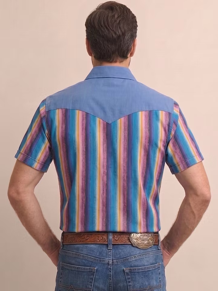 Western Style — Sky Blue Sarape Striped Cotton Shirt