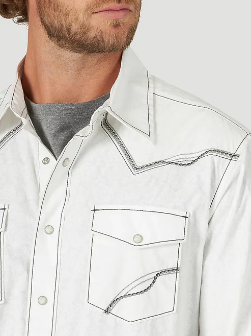 Men's White Contrast Stitch Western Button Down Shirt