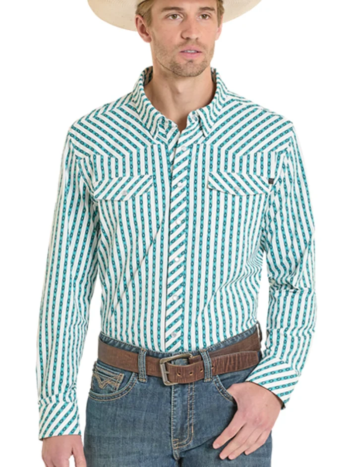Rock & Roll Denim Men's TEK Core Turquoise Stripe Western Snap Shirt