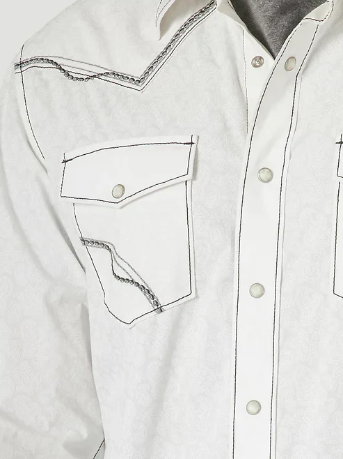 Men's White Contrast Stitch Western Button Down Shirt