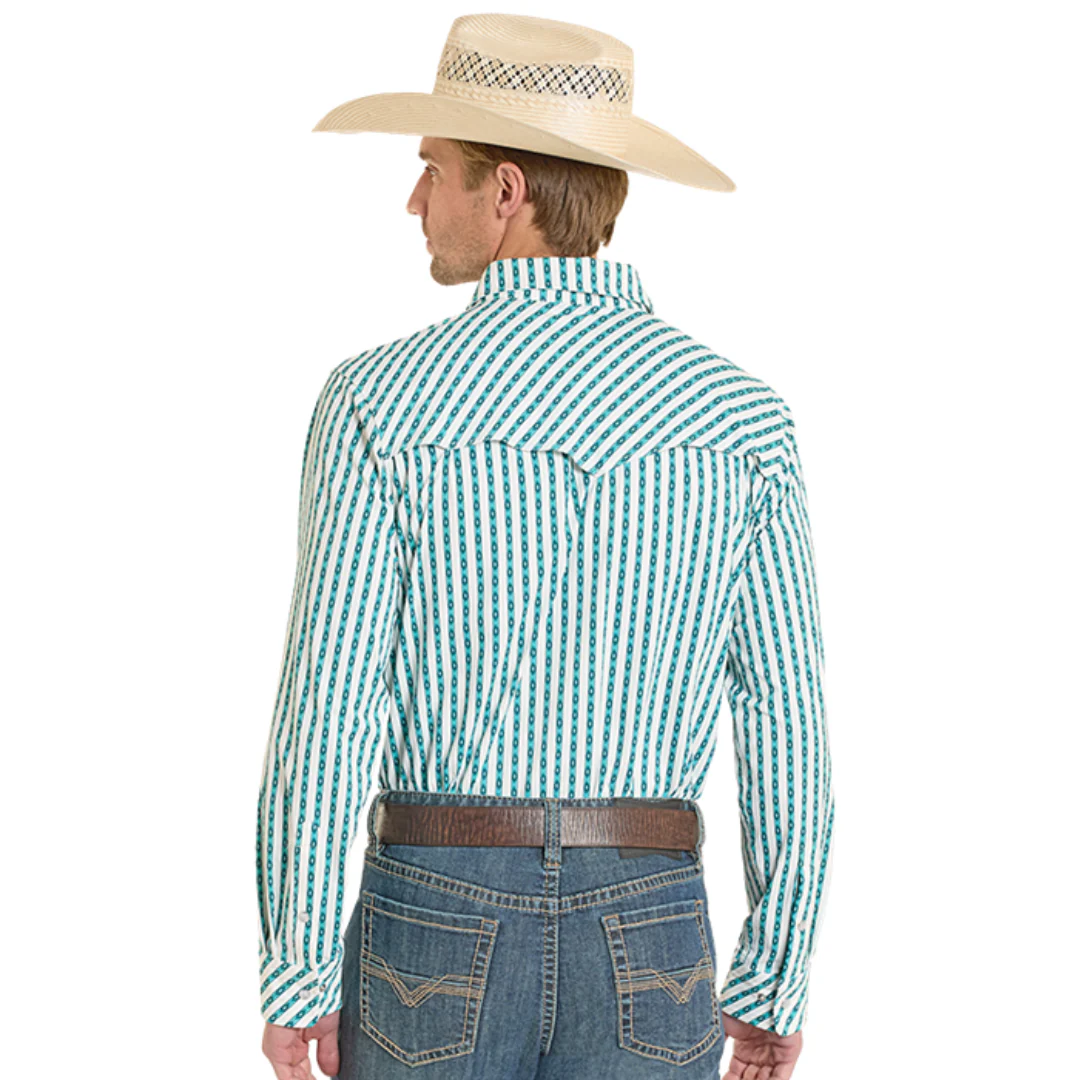 Rock & Roll Denim Men's TEK Core Turquoise Stripe Western Snap Shirt