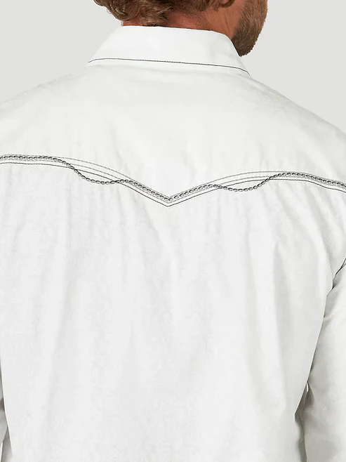 Men's White Contrast Stitch Western Button Down Shirt