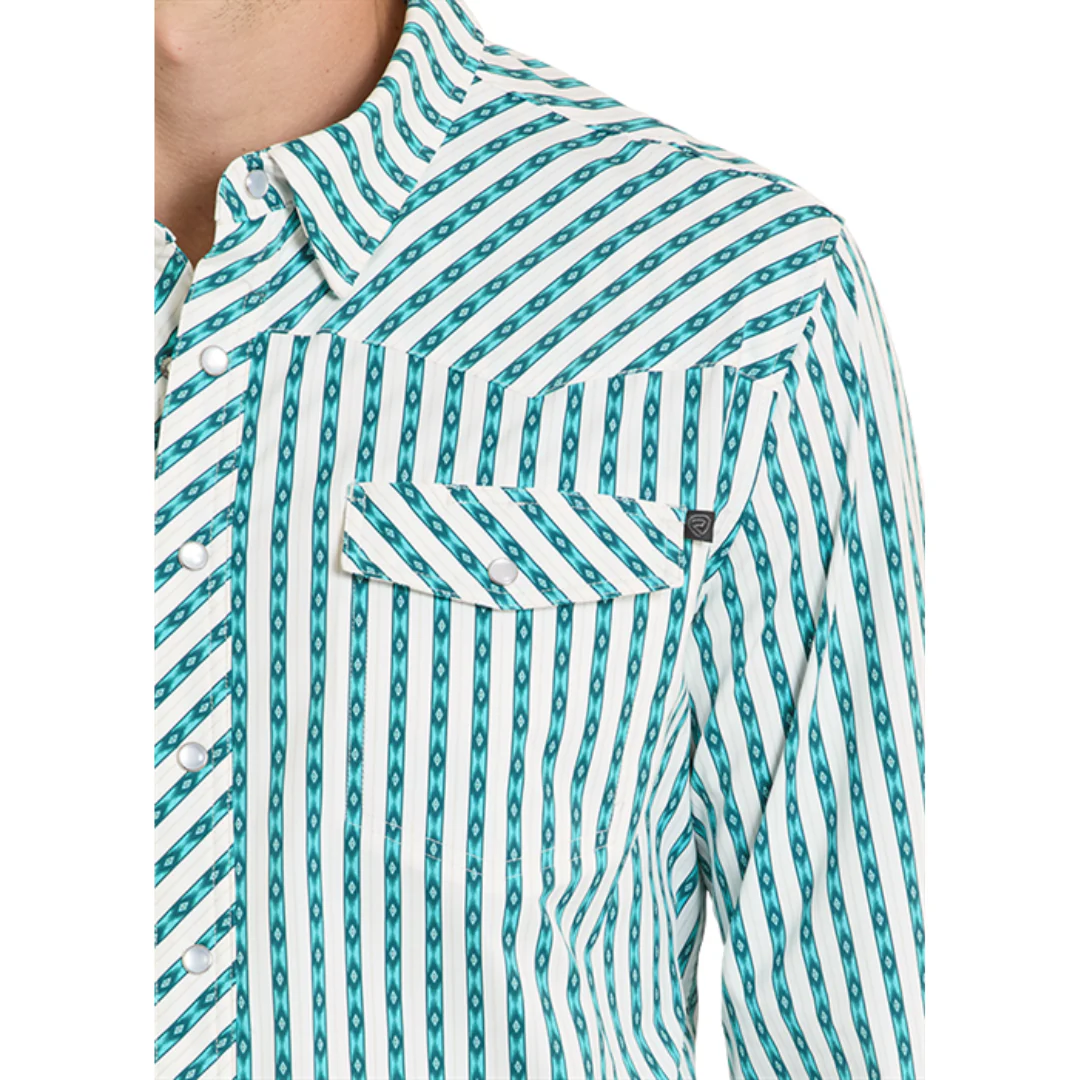 Rock & Roll Denim Men's TEK Core Turquoise Stripe Western Snap Shirt
