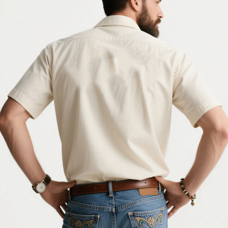 Men's Western Denim Casual Vintage Short-Sleeve Shirt MTA1125D9X