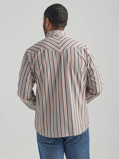 Retro Warm Tone Striped Western Shirt For Men