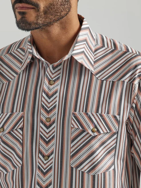 Retro Warm Tone Striped Western Shirt For Men