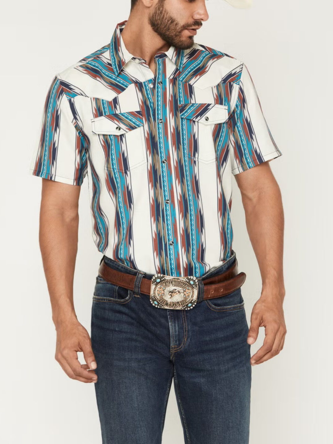 Men's Guadalajara Southwestern Striped Short Sleeve Snap Performance Western Shirt