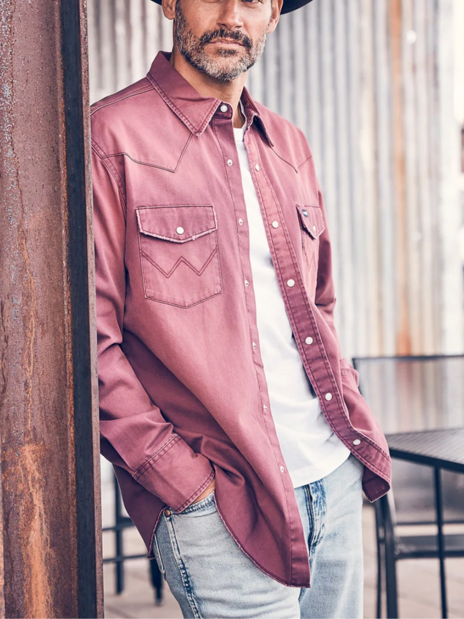 Men's Washed Burgundy Western Button Down Shirt