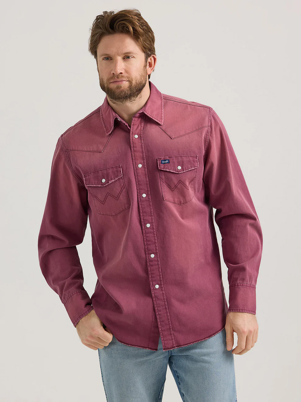 Men's Washed Burgundy Western Button Down Shirt