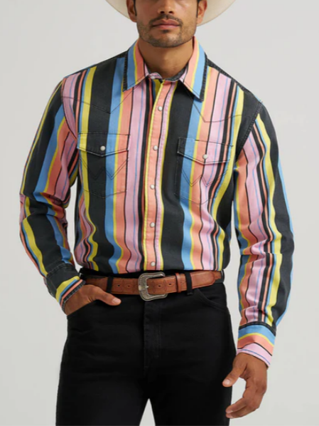 Vintage Inspired Multicolor Striped Western Cowboy Shirt