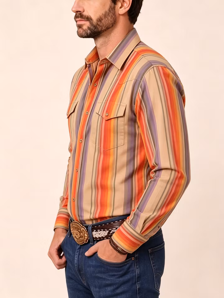 Western Outfits — Sunset Multi Serape Stripe Cotton Poplin Blouse