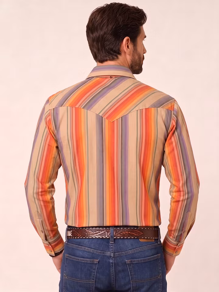 Western Outfits — Sunset Multi Serape Stripe Cotton Poplin Blouse