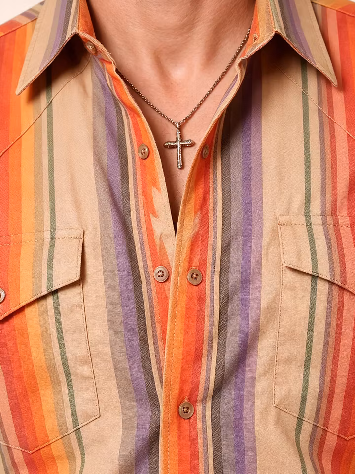 Western Outfits — Sunset Multi Serape Stripe Cotton Poplin Blouse