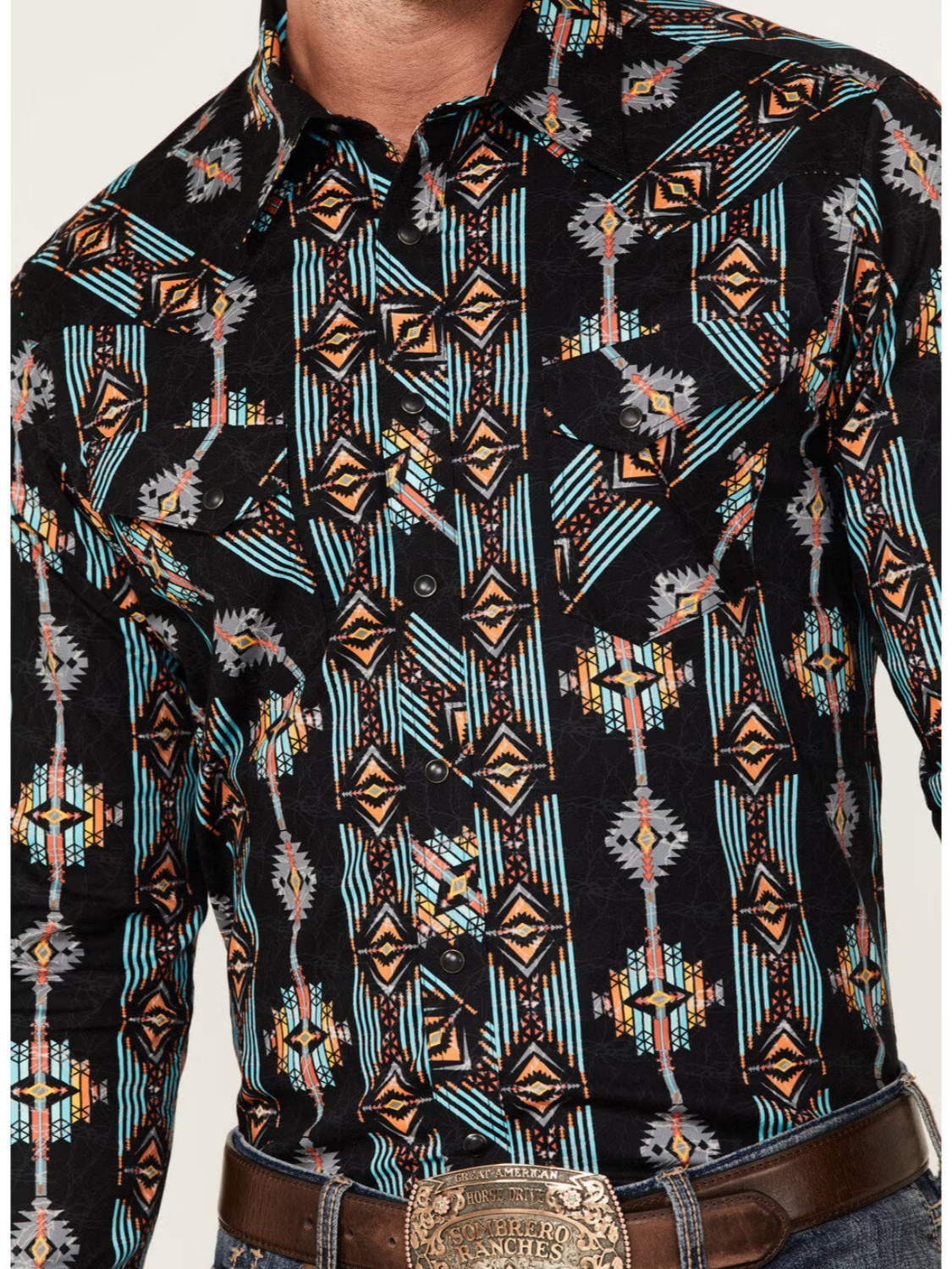 Rock & Roll Denim Men's Vertical Southwestern Print Long Sleeve Snap Western Shirt