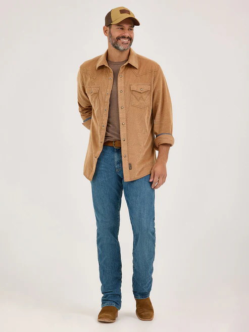 Men's Casual Tan Corduroy Western Cowboy Shirt