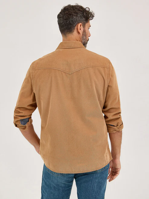 Men's Casual Tan Corduroy Western Cowboy Shirt