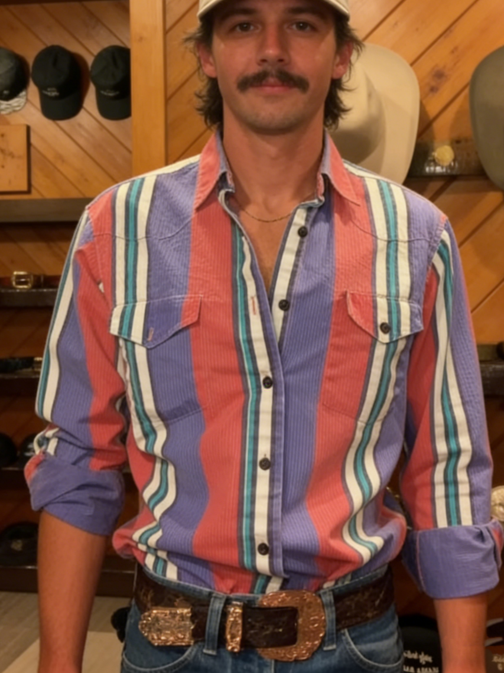 Men's Western Casual Purple Red Striped Shirt